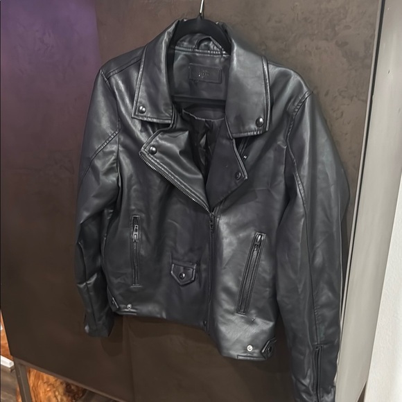 Blank NYC Black Faux Leather Motorcycle Jacket Asymmetrical Zipper - Picture 1 of 9